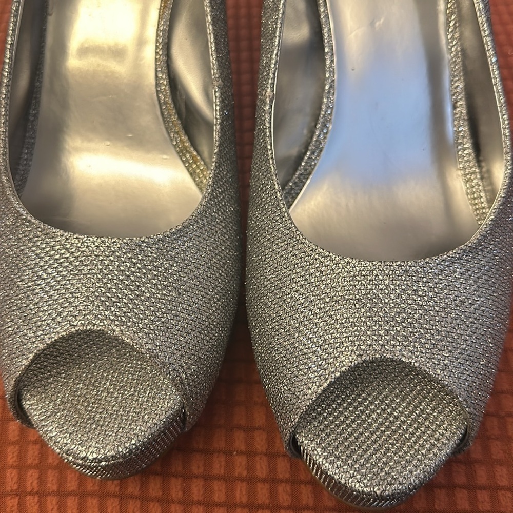 Nine West Silver Open Toe Platform Heels - Picture 11 of 13